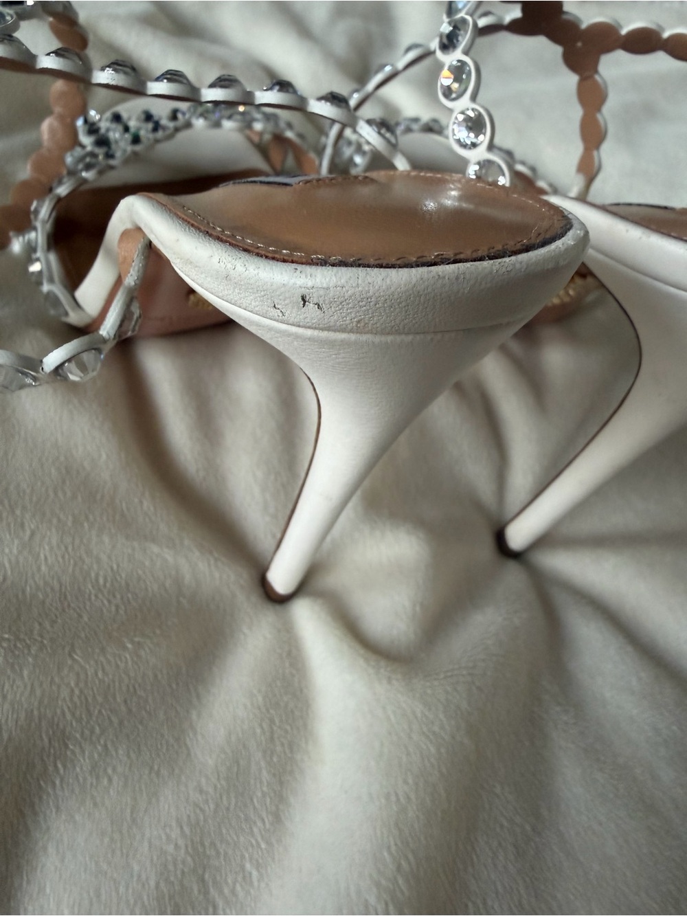 Aquazzura White Crystal-Embellished Strappy Heels - Picture 6 of 14